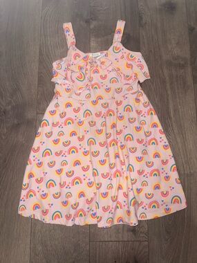 Girls Pink Rainbow Print Ruffle Sundress — Cute Everyday Dress
